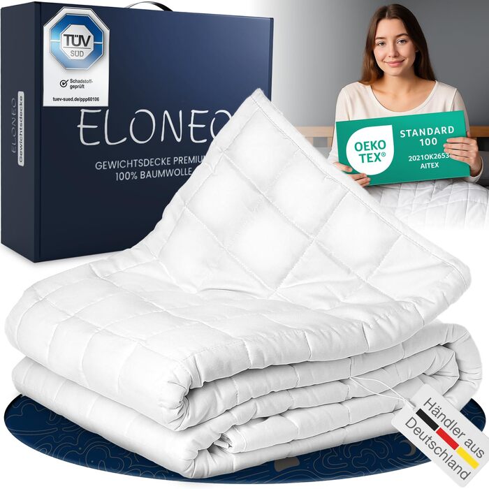 Обтяжена ковдра ELONEO NEU 135x200 см, 11 кг, 100% бавовна, антистрес-ковдра для сну з сертифікатами TÜV та Oeko-Tex
