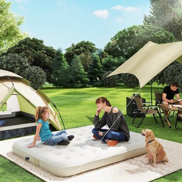 Похідне ліжко Outsunny Camping Bed з насосом для надувного матраца 200 x 153 см Гостьове ліжко з навантаженням до 200 кг Надзвичайно широкий кемпінговий шезлонг для 2 дорослих для кемпінгу Outdoor Garden Travel Чорний+Хакі