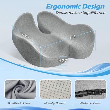 Подушка для офісного крісла Lofty Aim з Memory Foam: ергономічна, для куприка, при болях у спині, для офісу, авто, літака, інвалідного візка - Чорний та світло-сірий
