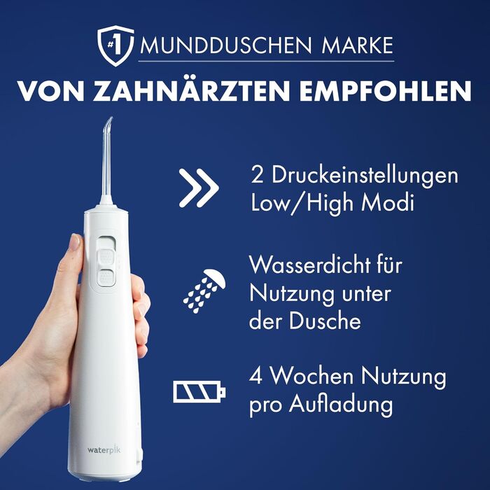 Waterpik Pulse бездротова пульсуюча іригатор, професійний, видаляє наліт 99,9%, 2 режими, очищувач міжзубного простору, білий