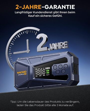 Пусковий пристрій (бустер) 8000A з компресором 160 PSI, Powerbank 12V для бензинових та дизельних двигунів до 12.0L, портативний стартер з LED-ліхтарем 600LM та кабелями