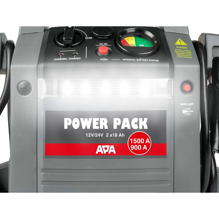 Пусковий пристрій APA 16524 Power Pack 12/24V, бустер для авто 900A, літій-іонний акумулятор, сірий