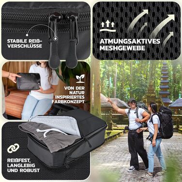 Набір компресійних органайзерів для одягу BACK&PACKER® (6 предметів) — дорожні пакувальні куби з перероблених матеріалів для валізи та рюкзака, чорний