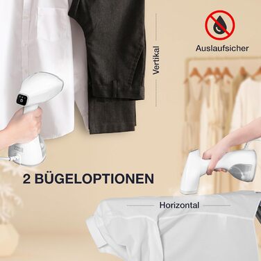 LEBENLANG Пароочищувач для одягу - 1500W, 300ml, з рукавичкою та насадками | Професійний пароочищувач для одягу | Білий