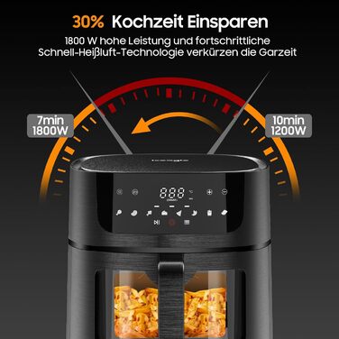 Аерофритюрниця Iceagle 6,5 л, 1700 Вт, металевий корпус, 8 програм, цифровий дисплей, без масла, рецептбук, 80-200°C