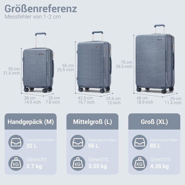 Чемодан KONO середнього розміру, 60L, ABS+PC, білий/коричневий, з TSA замком