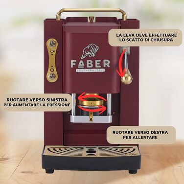 Кавомашина Faber Deluxe 3.0 ESE 44мм, червоний (Cherry Red). Електрична, з резервуаром 1л та регульованим пресом для кавових таблеток