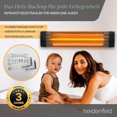 Інфрачервоний обігрівач Heidenfeld IH100, 2500 Вт, з пультом, штативом і чохлом, для тераси, інфрачервоний обігрівач, 3 роки гарантії