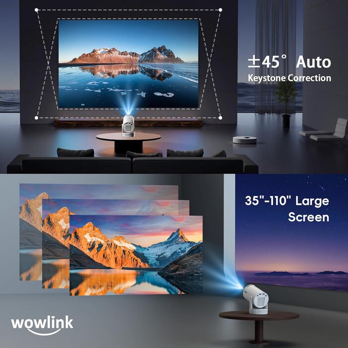 Портативний проєктор Mini Beamer 4K/1080P з WiFi 6, Bluetooth 5.4, Keystone 180°, сумісний з HDMI, TV Stick, Memory Stick, Laptop (Білий)
