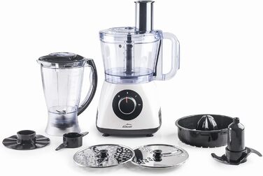Кухонна машина Lacor MultiGenius 100% BPA-free, багатофункціональна, змінна швидкість, 8 насадок, захист, для посудомийки, біла