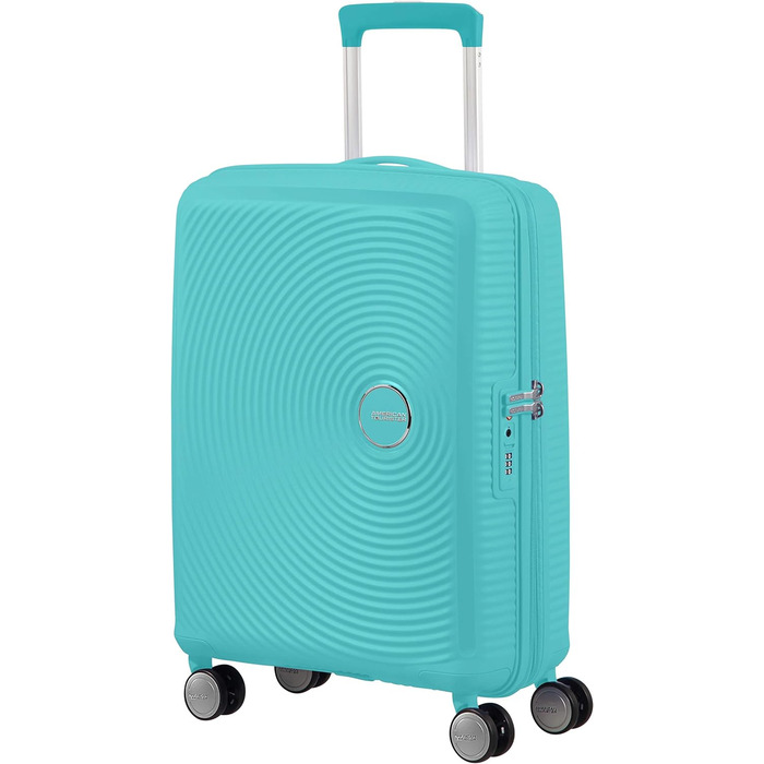 Чемодан American Tourister Soundbox Spinner S, розширюваний, 55 см, 35.5/41 л, синій, з TSA-замком, ручна поклажа