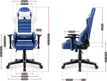 Ігрове крісло для дітей Huzaro Ranger 6.0, ергономічне, з підлокітниками, сучасний дизайн, подушки для шиї та попереку, екошкіра, гойдалка, синє, компактне
