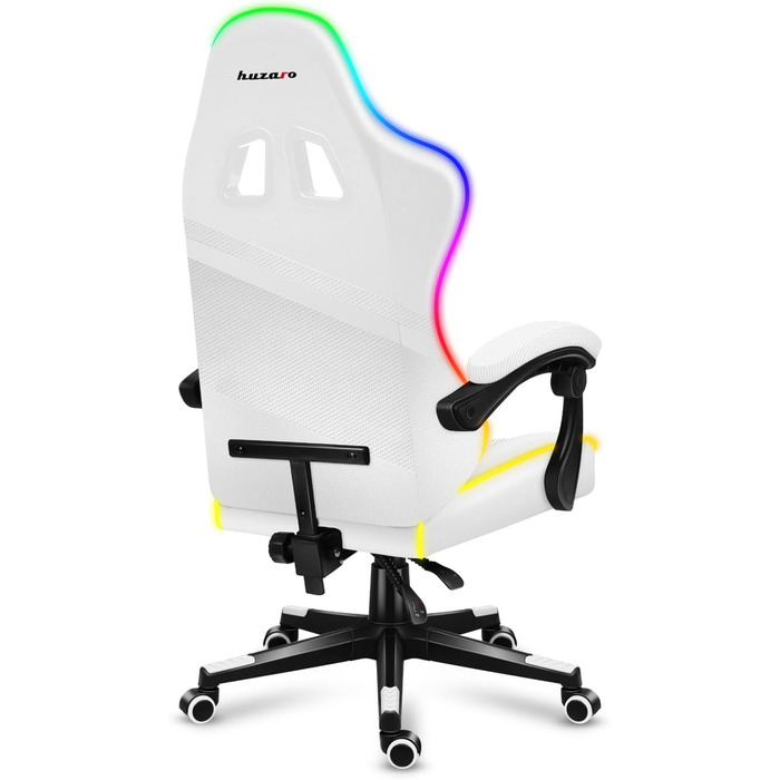 Ігрове крісло Huzaro Force 4.4 RGB біле, ергономічне, LED-підсвітка, екошкіра, регульована висота, підголівник, підтримка до 130 кг