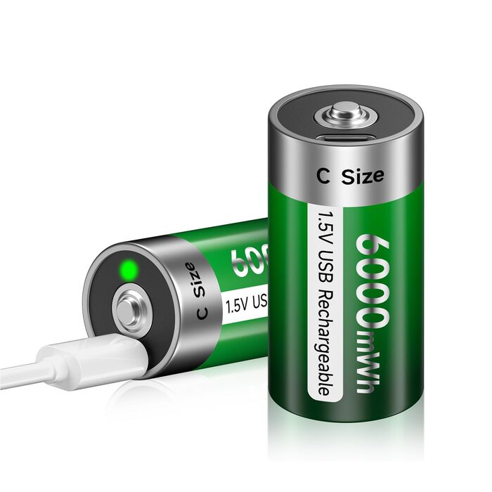 Акумулятори типу C (LR14) 1.5V 6000mWh перезарядні літієві батареї з USB-C портом для швидкої зарядки, 4 шт. (комплект з кабелем)