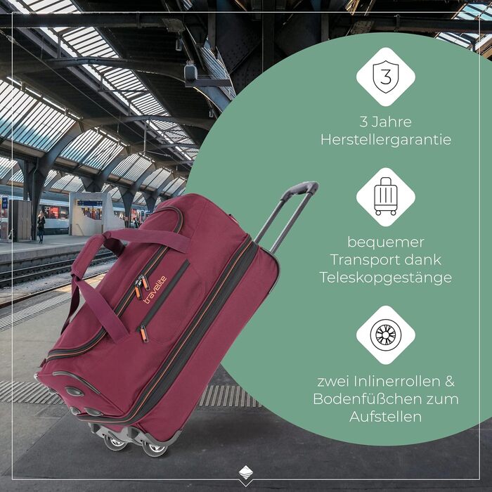 Дорожня сумка на колесах Travelite Basics Duffle L, 98-119 л, червоно-помаранчева (55 см)