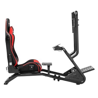 Ігровий симулятор GTPLAYER Cockpit для керма з 3D-стереодинаміками, тримачем для монітора, педалей та важеля КПП, регульований (Червоний)