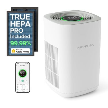 Розумний очищувач повітря Airversa Smart HomeKit AP2 для приміщень до 100 м², фільтрація PM2.5 99,99%, Thread, Siri, App, нічний режим 23 дБ, захист від дітей, білий