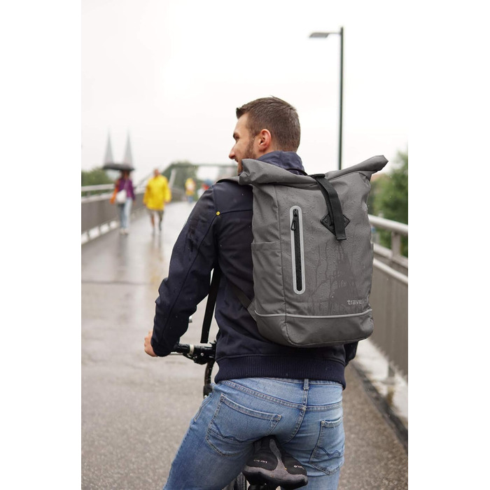 Рюкзак travelite Rolltop водонепроникний, велосипедний, міський, з роллтоп-застібкою та світловідбивачами, 19 л, 48 см, сірий (антрацит)
