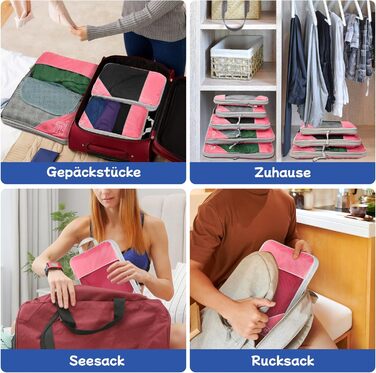 Набір компресійних органайзерів для подорожей Packing Cubes, 5 предметів, ультралегкі сумки для одягу в валізу та рюкзак, рожеві