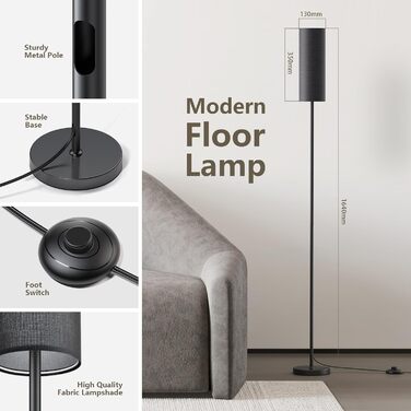 LED торшер Lithomy 12W для вітальні та спальні, вінтажний, диміруємий, з пультом та 3 кольорами світла