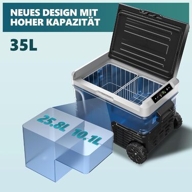 Автохолодильник EUHOMY 35л з Wi-Fi, 12/24V та 220V, портативний компресорний холодильник-морозильник (-20°C~20°C) з колесами та кошиками для подорожей, кемпінгу - чорний