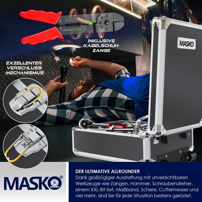 Набір інструментів MASKO 1400 предметів в алюмінієвому кейсі на колесах для дому, авто та хобі - професійний візок для інструментів