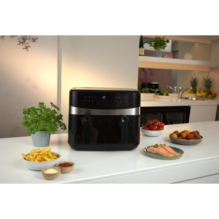 Цифрова подвійна аерофритюрниця Emerio, 2×5 л, 12 програм, без BPA, SMART FINISH, смаження без олії