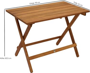 Складаний столик DEGAMO Dana 90x52x65 см, масив акації, оліяний, приставний стіл для саду