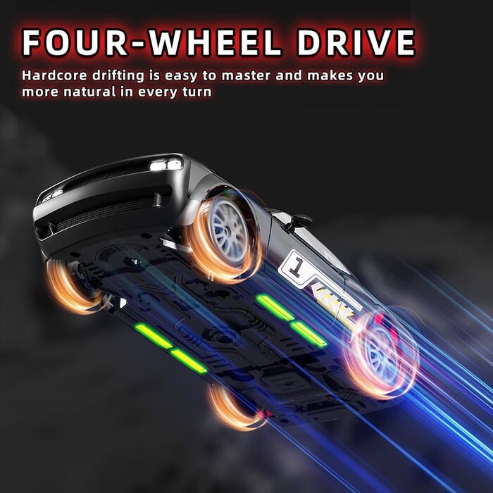 RC Дрифт-кар 1:20 для дітей, 2.4Ghz, LED, 15км/год, 4WD, чорний + 2 батарейки