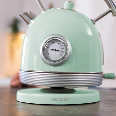 Електрочайник Cecotec ThermoSense 420, 1,8 л, 2200 Вт, з індикатором температури, нержавіюча сталь, вінтажний стиль, зелений