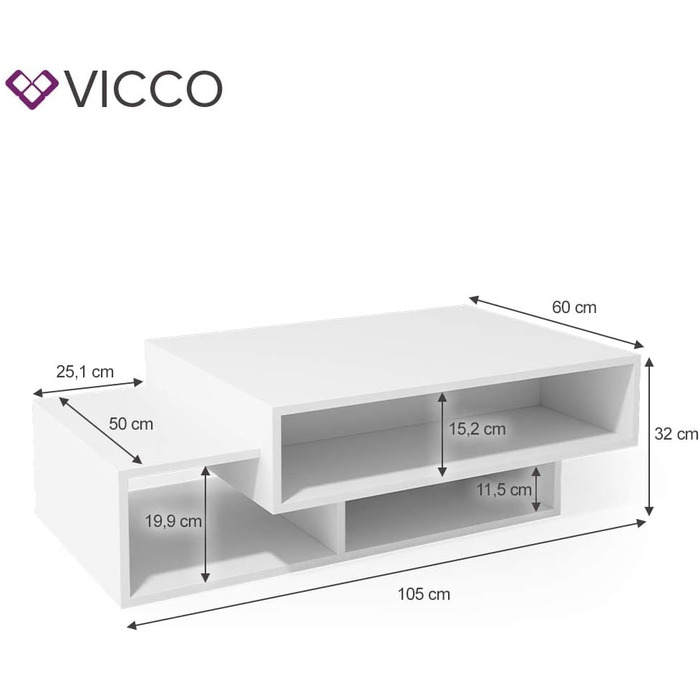 Журнальний стіл Vicco Bari, білий, 105x32 см, сучасний дизайн для вітальні