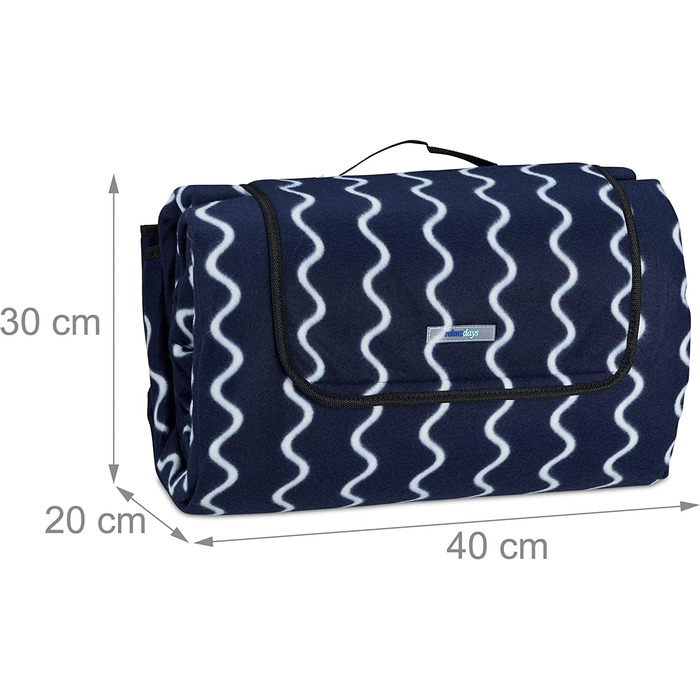 Пікнік килимок Relaxdays XXL 200x300 см, флісовий, водонепроникний, теплоізольований, з ручкою для перенесення, темно-синій/білий