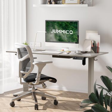 Електричний підйомний стіл JUMMICO 140x80 см, ергономічний комп'ютерний стіл для роботи сидячи-стоячи з зарядним пристроєм та кабелем-менеджментом, сірий