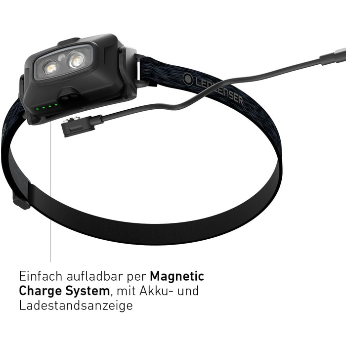 Налобний ліхтар Ledlenser HF4R Core, LED, 500 люмен, акумуляторний, водонепроникний IP68, з червоним світлом, чорний, для туризму та спорту