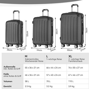 Валіза BEIBYE XL 76 см, містка дорожня валіза з ABS-пластику, легка та міцна, з подвійними колесами 360° та кодовим замком, чорна