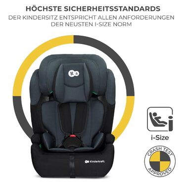Дитяче автокрісло Kinderkraft Comfort Up i-Size, 76-150 см, 5-точковий ремінь, регульований підголівник, чорне, ECE R129/03
