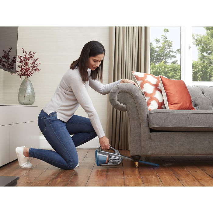 Акумуляторний ручний пилосос BLACK+DECKER BHHV320B, 12В, 25AW, циклонна фільтрація, без мішка, з висувною щілинною насадкою та зарядною станцією, титаново-синій
