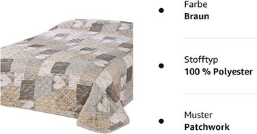 Покривало для двоспального ліжка Delindo Lifestyle, патчворк, серця, коричневе, 220x240 см