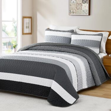 Покривало WONGS BEDDING 220x240 см синє, стьобане, мікрофібра, комплект 3 предмети (покривало + 2 наволочки 50x75) для двоспального ліжка, для спальні або дивана