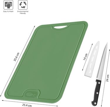Дошка обробна Gintan 2 шт., гнучка TPU, без BPA, з жолобом для рідини та ножа, антиковзка, сіра + зелена (темно-зелений)
