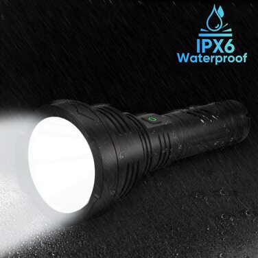 WholeFire Ліхтар LED XHP90 100000 люменів, тактичний, USB-зарядка, 5 режимів, водонепроникний IP65, для поліції, армії, пошуковий, з акумулятором