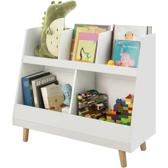 Дитячий стелаж SoBuy KMB19-W з 5 полицями, білий, масив дерева, 86x77x36 см – книжкова шафа та органайзер для іграшок