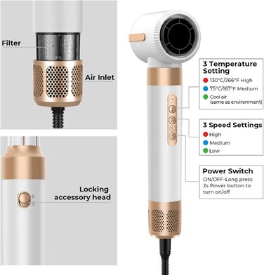 Mogawave Airstyler Pro 1000W – 5-в-1 Фен-щітка, Стайлер для волосся з негативними іонами (біло-сірий)