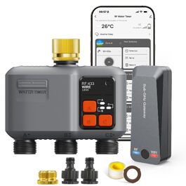 Розумний таймер поливу Johgee WiFi з радіоуправлінням 300м, сумісний з Alexa та Smart Life, для саду та газону (3 виходи, латунний вхід)