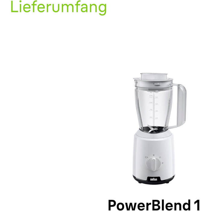Блендер стаціонарний Braun PowerBlend 1 JB1050WH 600 Вт, 1.5 л, білий - для смузі, подрібнення льоду та приготування пюре