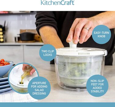 Міні-салатниця-центрифуга KitchenCraft, універсальна, 19 см – для миття та сушіння салату, овочів, компактна, пластикова