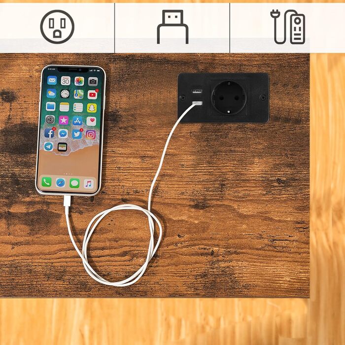 Консольний стіл HOOBRO з розеткою та USB, вузький приставний стіл з зарядною станцією, для передпокою, коридору, вінтажний коричневий і чорний EBF301CXG01G1