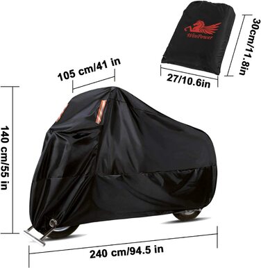 Чохол для мотоцикла WinPower 2XL 210D, водонепроникний, захисний, для вулиці та приміщення, термостійкий, з замком, від пилу та UV, 240x140x104 см