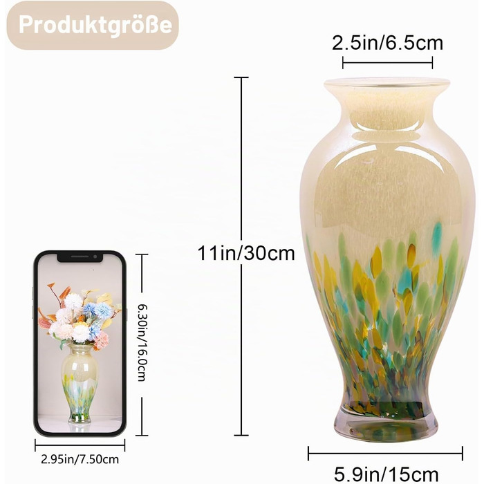Ваза для квітів Murano Glas Mevsvase, 30 см, барвисті бутони - декор для столу, весілля, інтер'єру