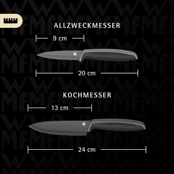 Набір кухонних ножів WMF Touch (2 шт.) з антипригарним покриттям та захисними чохлами, чорний/сріблястий